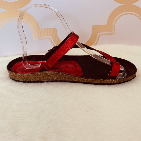 DONALD PLINER RED METALLIC TOE STRAP SANDAL SZ 8M - Picture 5 of 8